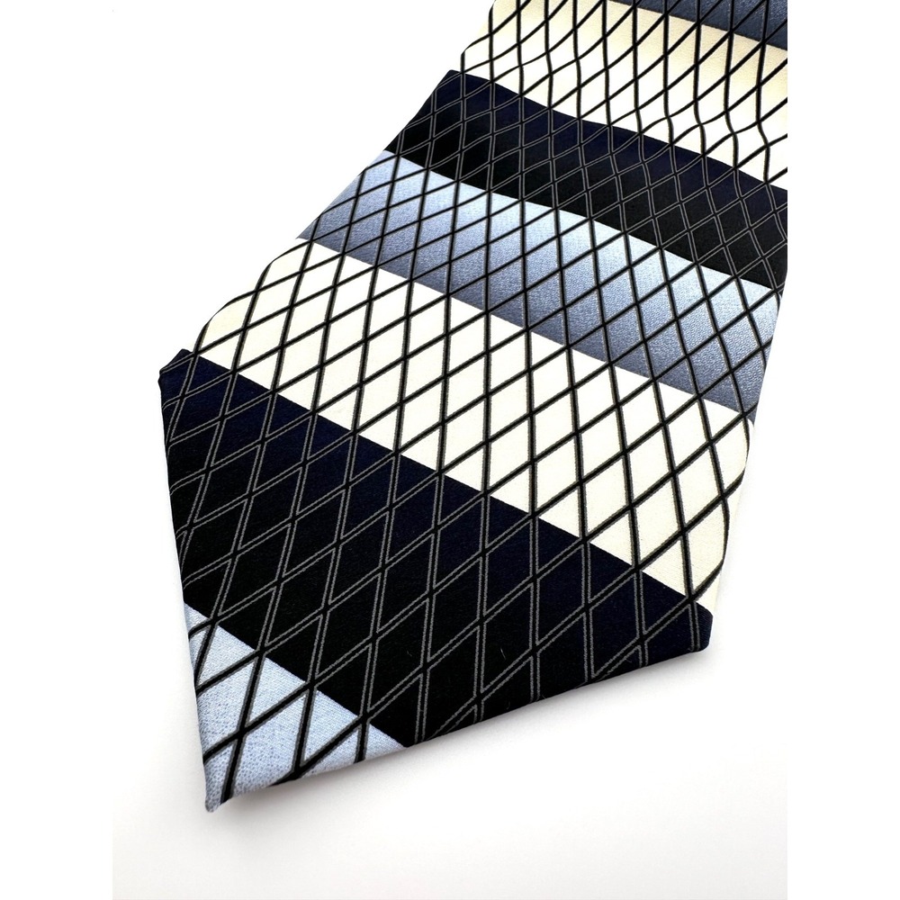 BERGAMO NY Handmade Pure Silk Black Wide Striped Neck Tie Vintage